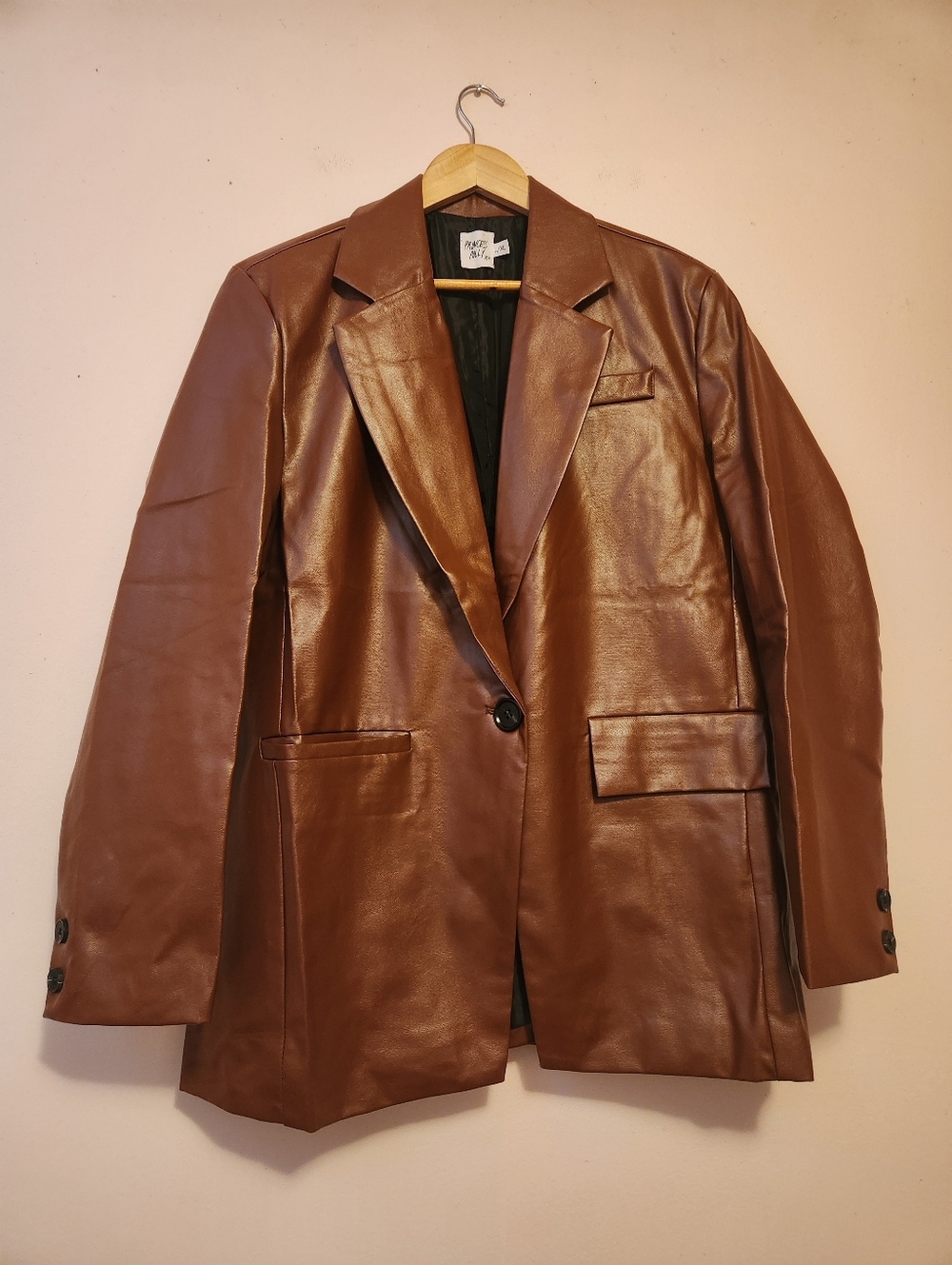 Princess Polly Jocelyn Oversized Faux Leather Blazer Brown NWOT Size L/XL